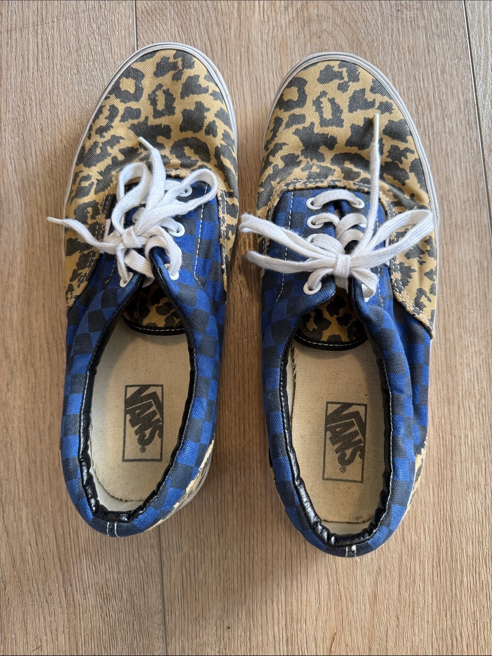 Vintage Vans mens Leopard Print & Blue Checkerboard Canvas Sneakers